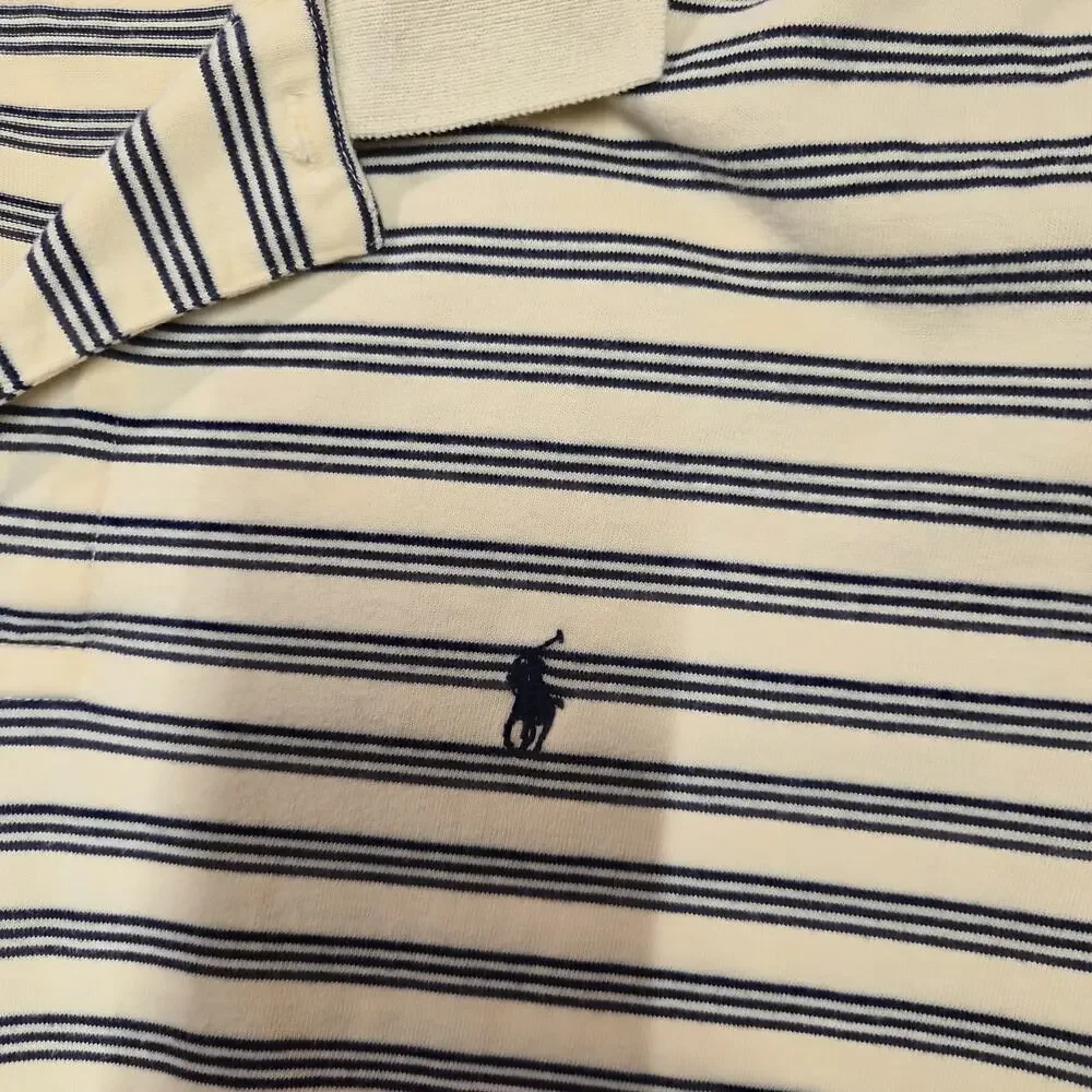 Polo By Ralph Lauren Men’s Shirt Medium Yellow Black Striped Polo 100% Cotton